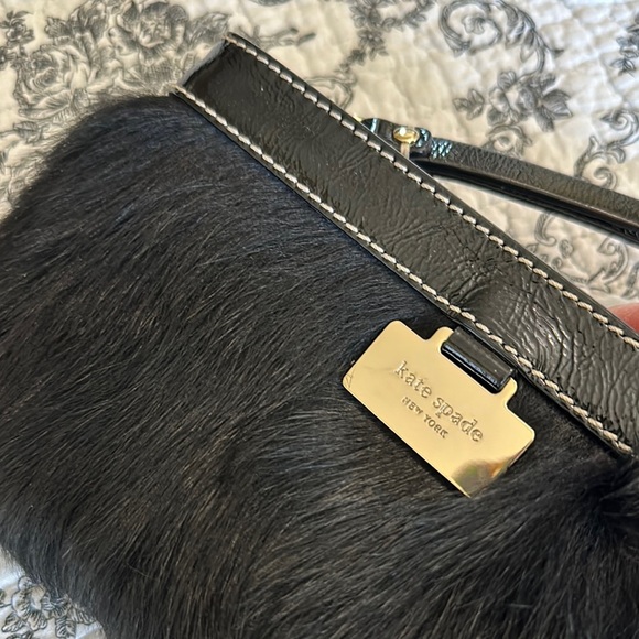 Kate Spade Faux Fur Wristlet Limited Edition. Pink interior w/ gold polka dots - Picture 7 of 9